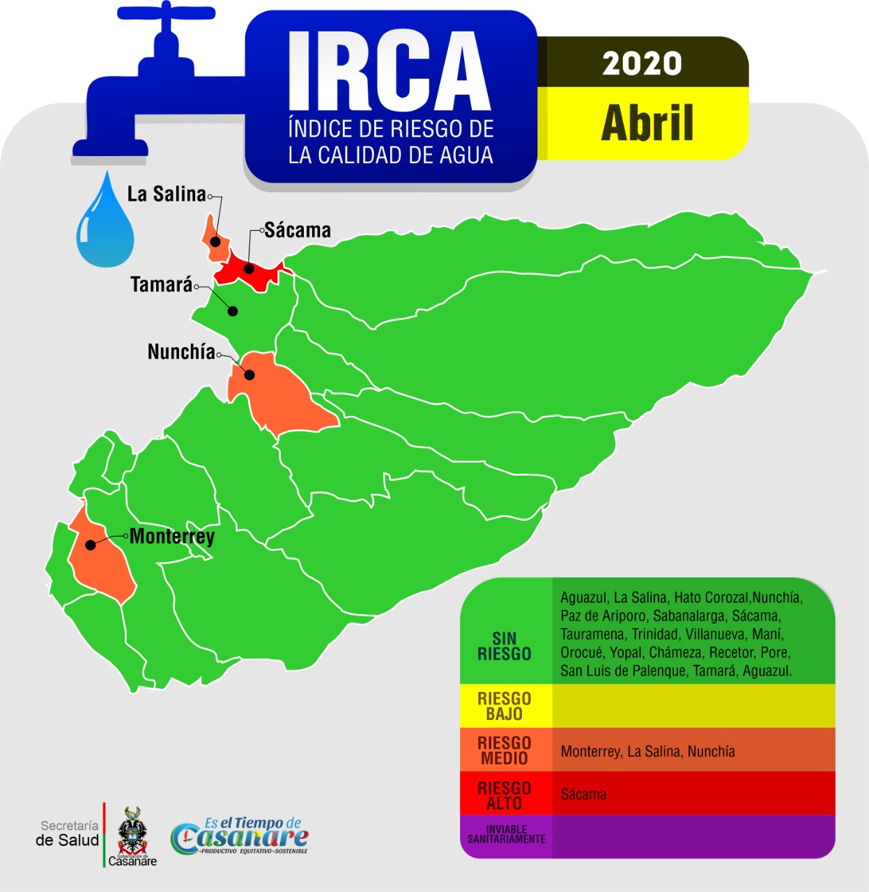 15 municipios de Casanare están libres de riesgo en la calidad del agua