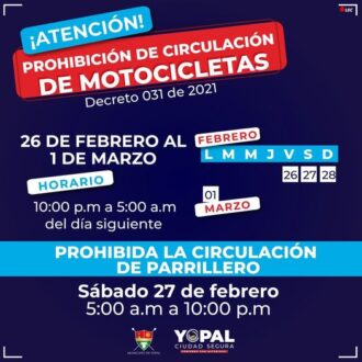 Prohibición de circulación de motocicletas en Yopal
